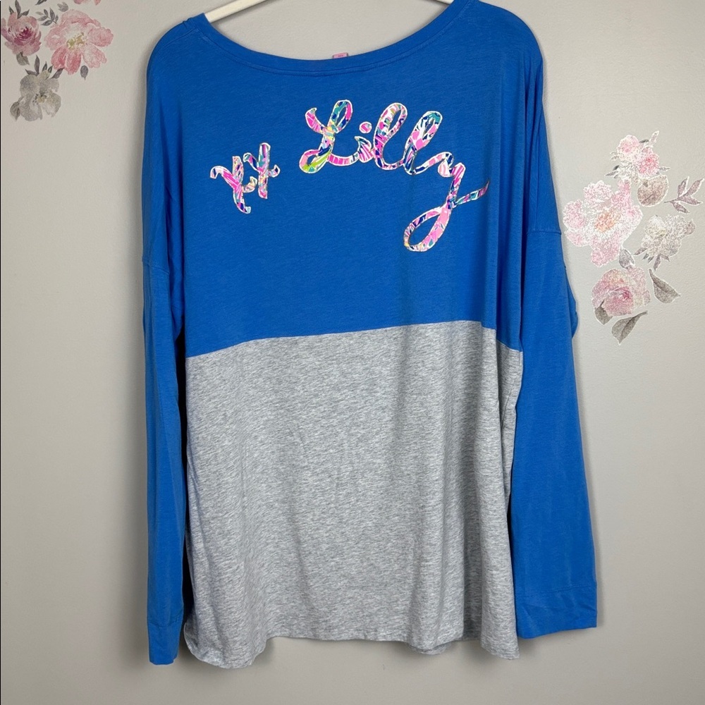Lilly Pulitzer “XX Lilly” Blue Grey Long Sleeve Top - XL - Picture 2 of 12